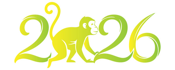 2026 Happy New Year logo text design. 2026 number design template. Collection of 2026 Happy New Year symbols. Vector illustration with labels isolated on colorful background.