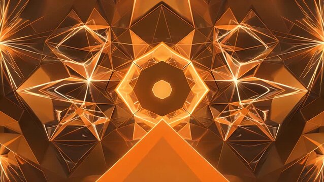 abstract composition featuring geometric forms and patterns set against a deep  vibrant orange-colored