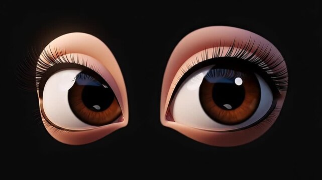 Expressive 3D Cartoon Eyes Look Suspiciously on Black Background