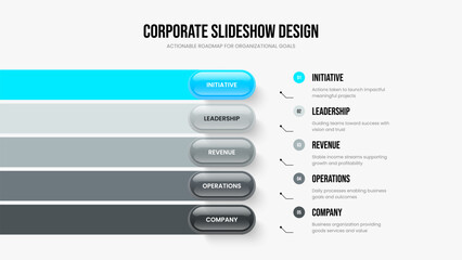 Digital Introduction Frame Layout Vector Illustration. Corporate Showcase Five Option Infographic Presentation Design. Market Briefing 5 Step Diagram Slide Template.
