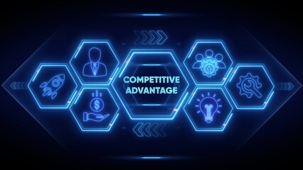 Competitive Advantage Business Concept with Icons and Hexagons strategy success