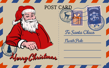 Santa Claus postcard, Christmas letter retro
