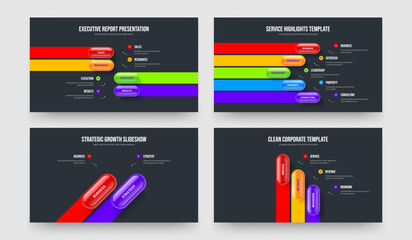 Enterprise Proposal Four Five Two Three Option Diagram Slideshow Template Vector Illustration Bundle. Business Innovation 4 5 2 3 Element Infographic Frame Layout Collection.