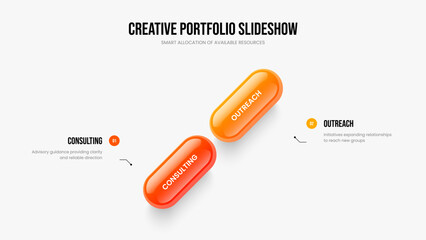 Visual Solution Slide Layout Vector Illustration. Product Plan Two Element Diagram Frame Template. Corporate Profile 2 Option Infographic Presentation Design.