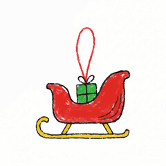 Crayon Drawing of a Red Sleigh Ornament