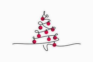 A Minimalist Christmas Tree Design with Red Ornaments on a White Background