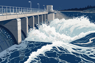 Close-up of foamy water in a spillway's energy dissipation pool.