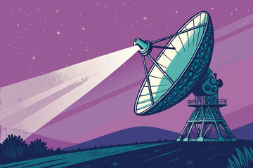 Solar satellite dish captures energy beams.