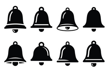 christmas bell simple vector icon set. christmas silhouette icons on black color and white background.