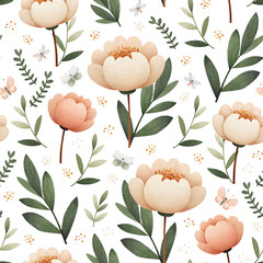 Floral seamless pattern design. Print with peonies for fabrics, clothes, wallpaper, wrapping paper