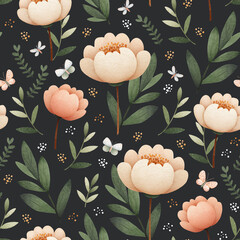 Floral seamless pattern design. Print with peonies for fabrics, clothes, wallpaper, wrapping paper