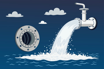 Bottom outlet discharging a flat water jet from a tilt view.
