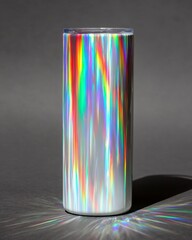 Colorful Light Reflections on a Glass Cylinder Against Dark Background