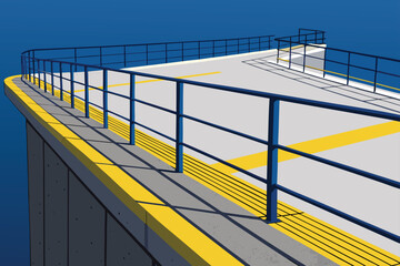 Tilt view of a minimalist crest walkway with railings.