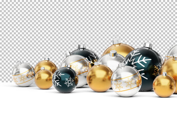 Isolated Christmas Baubles on White. Golden Black and Silver Colors