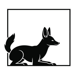 Fox lying down black silhouette inside square frame