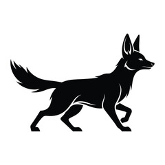 Fox trotting black silhouette side profile vector illustration