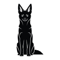 Fox sitting frontal black silhouette vector illustration