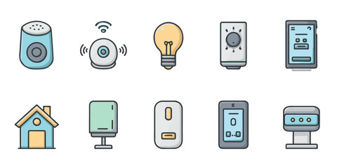 Collection of hand drawn icons representing smart home technology and connected devices