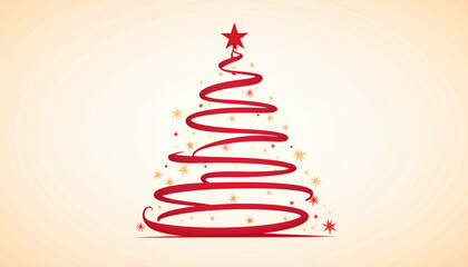 Stylized Christmas tree with red spirals and star on light background for festive season