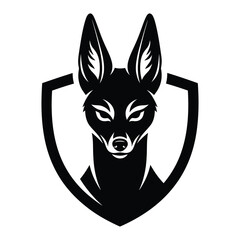 Fox head frontal black silhouette inside shield logo