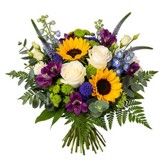 Naklejka premium Gorgeous bouquet with sunflowers and roses elegantly arranged on transparent background
