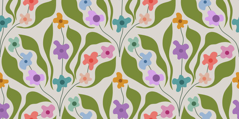Green Purple Violet Hand Drawn Floral Seamless Vector Pattern for Home Decor and Stationery