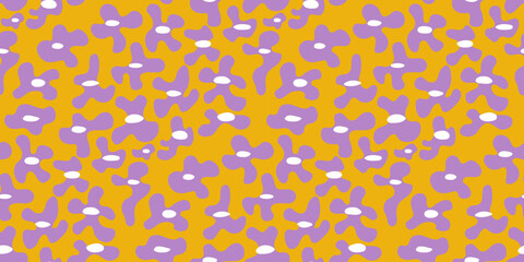 Purple Yellow Wildflower Hand Drawn Floral Seamless Vector Pattern for Textile, Gift Wrap, Stationery