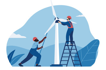 Wind turbine maintenance with engineers.