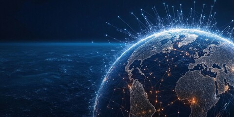 Obraz premium Global Earth Globe Emerging Tech Network, Connecting Futuristic Innovations and Radiance Worldwide
