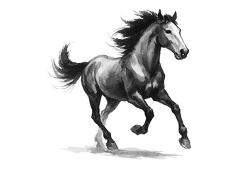 馬の水墨画シルエット年賀状素材