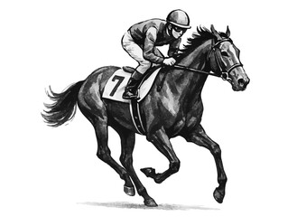 Obraz premium 競走馬の水墨画シルエット年賀状素材