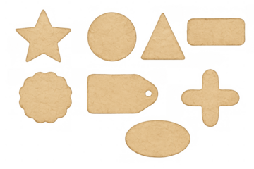 Blank vintage paper labels and tags set featuring various shapes, crumpled texture, creating antique craft design elements