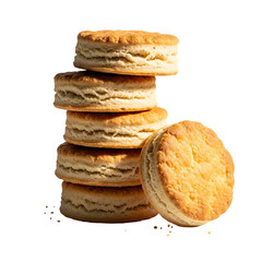 Stack of freshly baked biscuits ready to eat on transparent background