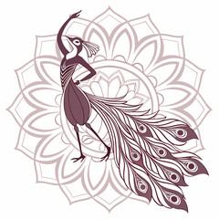 Graceful Kinnari Duotone Vector Mandala