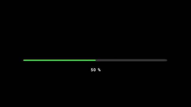 Futuristic loading, percentage, and progress bar from 0 to 100 percent. Animated loading progress bar icon. Abstract animation of a vertical green loading icon on a black background.