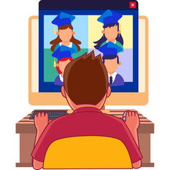 Student Attending Virtual Graduation Ceremony Illustration