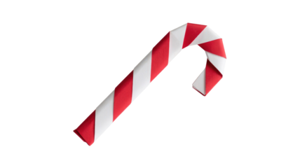 An artistic, folded paper candy cane with classic red and white stripes, presented on a solid transparent background, evoking holiday cheer and sweet nostalgia. background removed