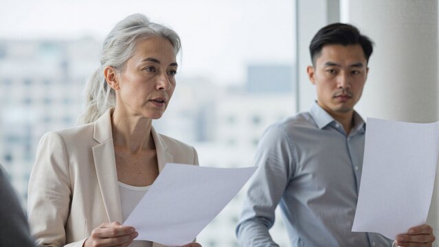 Senior Executive Reviewing Financial Report With Team