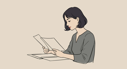 Woman Reviewing Documents Analyzing Information and Focus on Business Plans and Reports