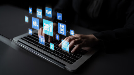 Digital gift card icons show e-commerce, payment, and digital gift card redemption. Digital gift...