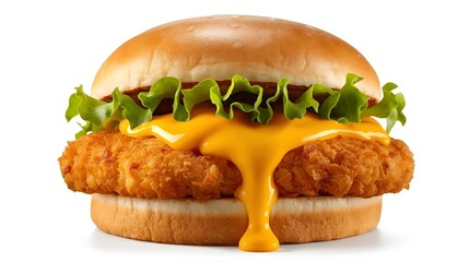 Delicious cheese burger with juicy beef patty and lettuce.