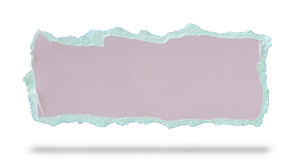 Rectangular piece of torn cardboard paper that is floating above transparent background, casting horizontal drop shadow.