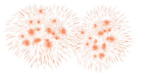 Group of orange fireworks isolated on transparent background for festive celebration
