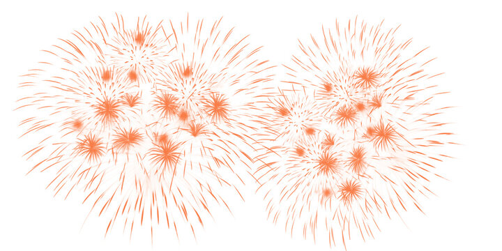 Group of orange fireworks isolated on transparent background for festive celebration
