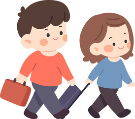 Illustration of Couple Traveling with Luggage