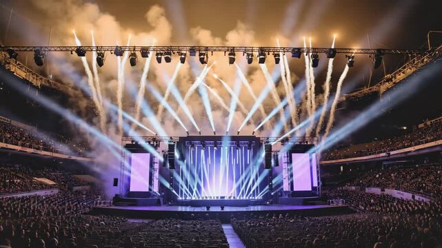 The concert was celebrated with fireworks on the stage, sparkling in the sky, and a cheering crowd in the stadium
