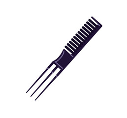 Plastic fork comb for teasing hair. Icon of barber brush with teeth for grooming. Barbershop tool for hairstyles. Hairdressing accessory. Flat isolated vector illustration on white background
