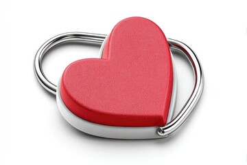 Heart shaped paper clip for valentine’s day stationery on white background