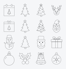 Christmas Icon Set Line Art  16 Holiday Icons Flat Outline Graphics